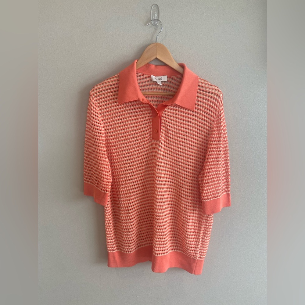 COS Coral Knit Polo Short Sleeve Top